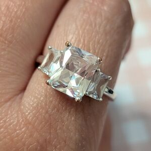 Charter Club Silver and Clear Stone Emerald Cut Ring Size 10
